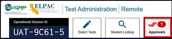 Students Awaiting Approval portion of the Test Administrator Interface with the Approvals button called out.