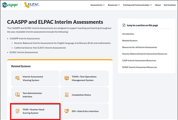 Teacher Hand Scoring button on the CAASPP and ELPAC Interim Assessments webpage..