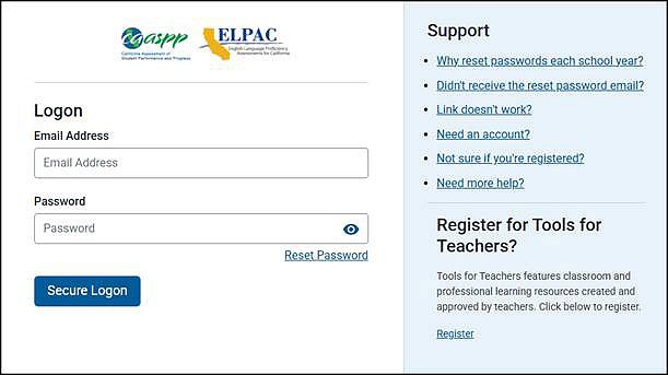 Logon screen with fields for email address and password as well as a Secure Logon button.
