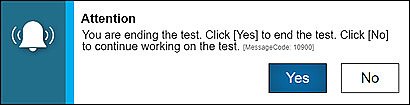 Attention message box stating the test has ended.