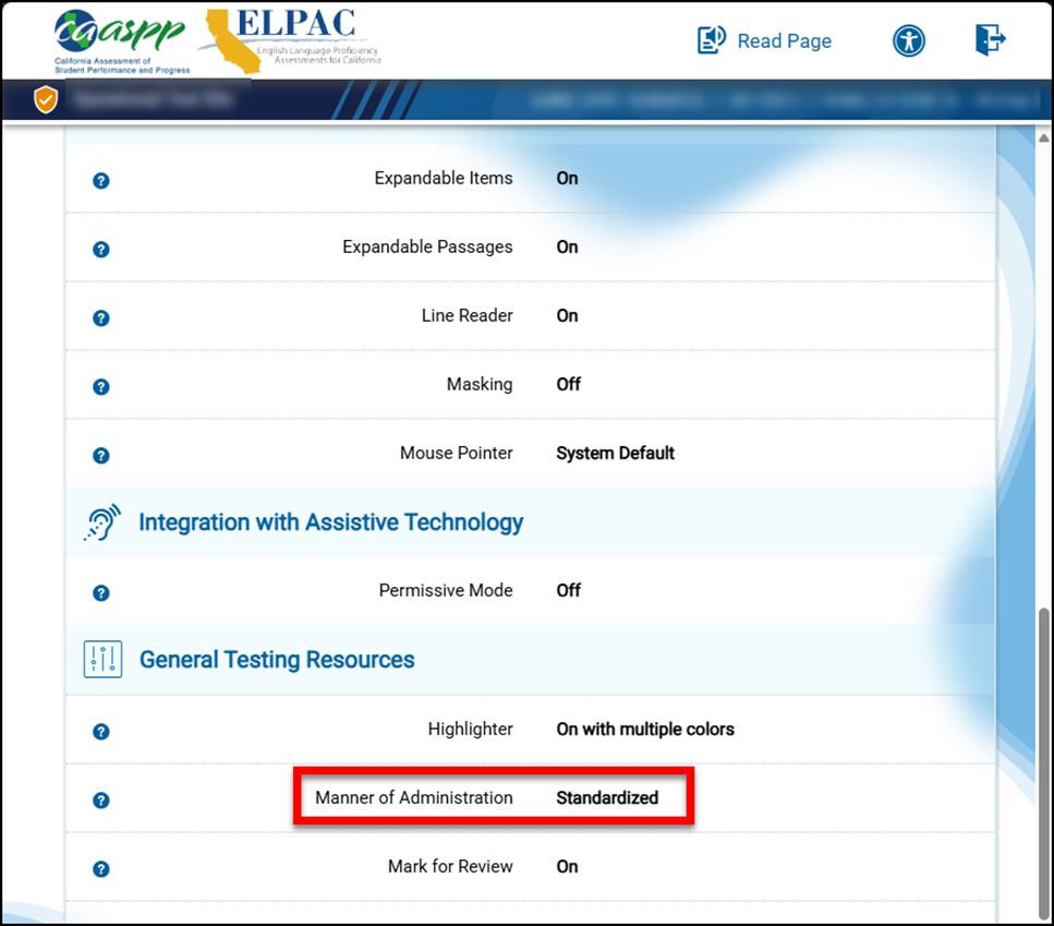 The Review Test Settings screen with the Manner of Administration selection called out.