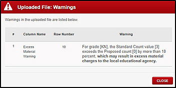 Uploaded File warning message example