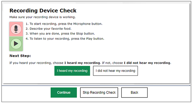 Recording Device Check page.