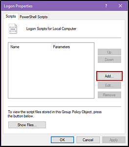 Logon Properties dialog box with the Add... button indicated 