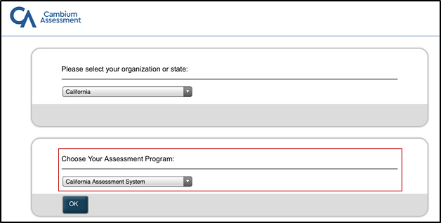 Choose Your Assessment Program drop-down list indicated in the Launchpad