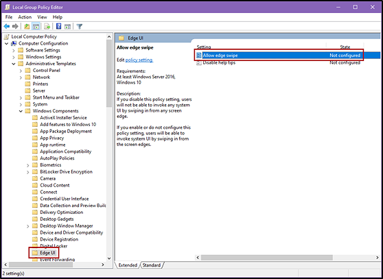 Edge UI panel in the Local Group Policy Editor