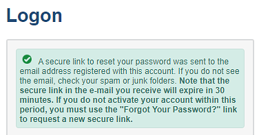 Secure link message on Logon screen