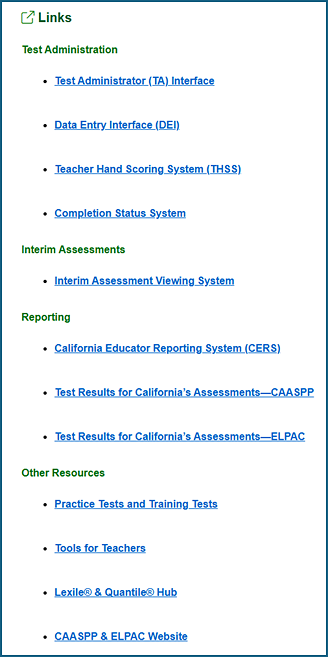 CAASPP and ELPAC external links that are listed and described in table 1.