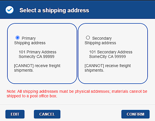 Select a shipping address box