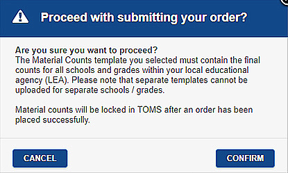 Proceed with submitting your order? pop-up message