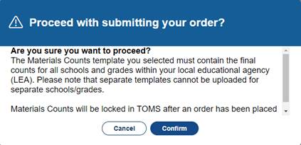 Proceed with submitting your order? pop-up message.