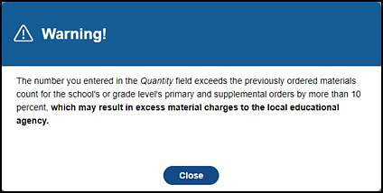 Warning! pop-up message.