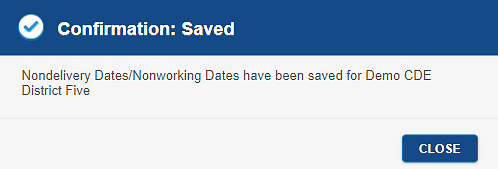“Confirmation: Saved” Pop-Up Message