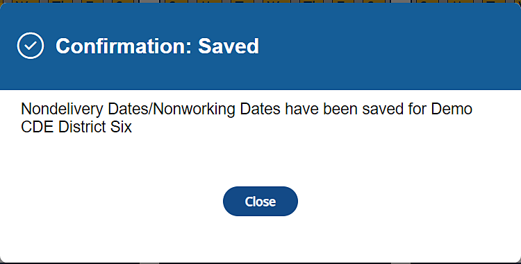 “Confirmation: Saved” Pop-Up Message
