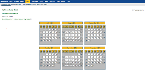 Select Nondelivery Dates or Nonworking Dates (Top of Screen).