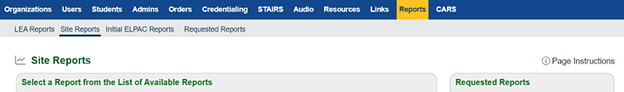 ELPAC Site Reports Navigation.