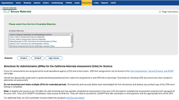 DFAs for the CAA Science.