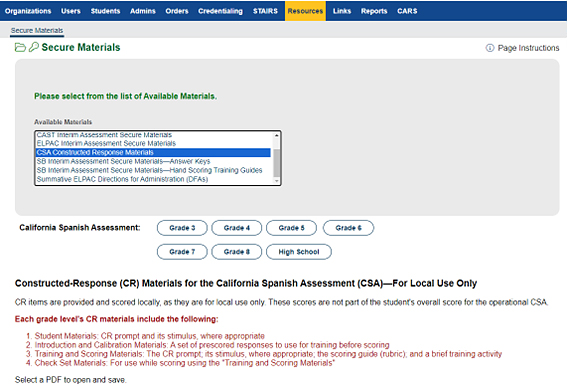 CSA Constructed-Response Materials.