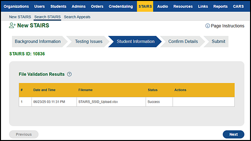 “File Validation Results” section, errors in file.