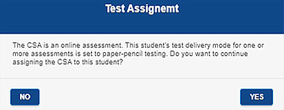 Test Assignment confirmation popup