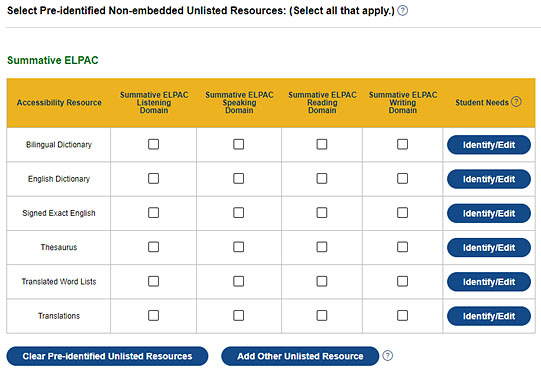 Unlisted Resources Testing Program Selection—ELPAC.