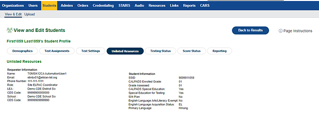 The top of the Unlisted Resources tab of the student's profile.