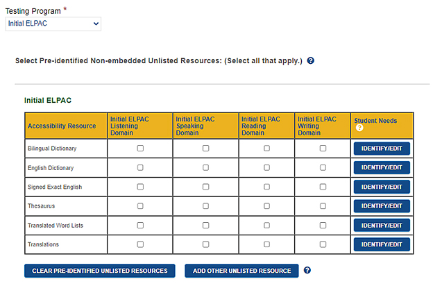 Unlisted Resources Testing Program Selection—ELPAC.