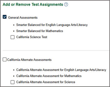 Add or Remove Test Assignments section.