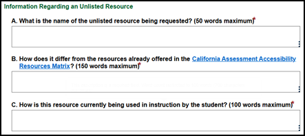 The 'Information Regarding Unlisted Resources' section.