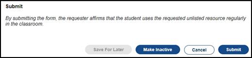 The buttons available for the submission of unlisted resources.
