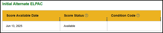 Initial Alternate ELPAC Score Settings table.