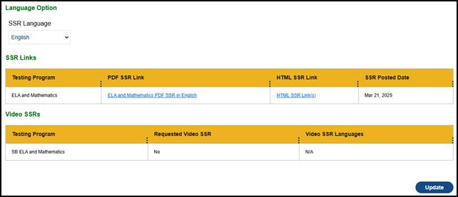 Reporting screen for CAASPP.