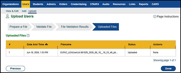 Uploaded Files progress step.