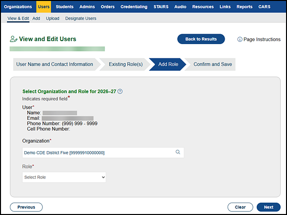 Add a User Role progress step.